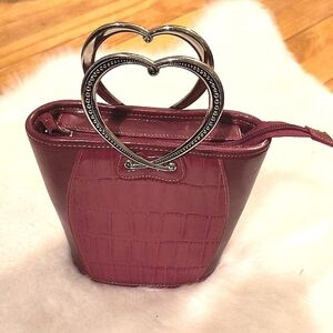 Brighton Vintage Corazon Mini Red Leather Heart Handbag - Heart Silver Handles
